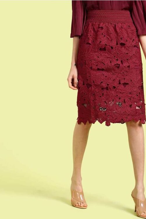 Sua Women Self Design Straight Maroon Skirt