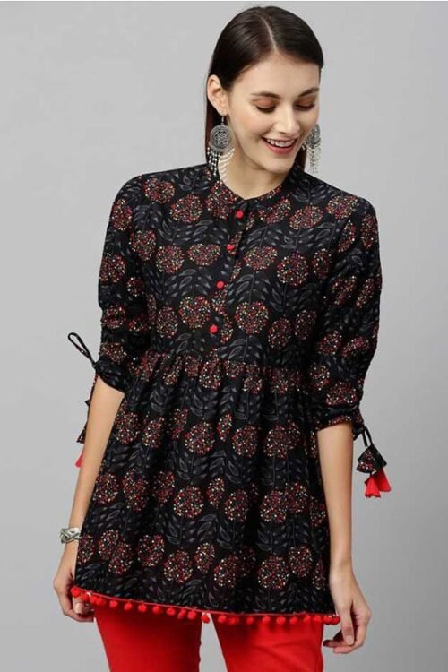 Party 3/4 Sleeve Floral Print Women Multicolor Top