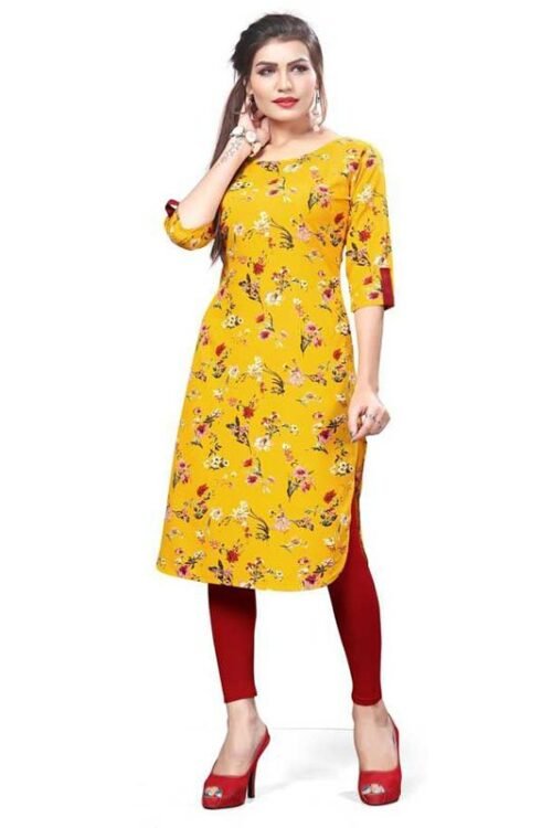 Dstudio Women Printed Crepe Straight Kurta (Yellow)