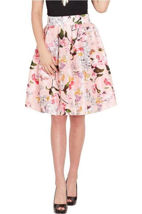 Sassfrass Women Floral Print Pleated Pink Skirt