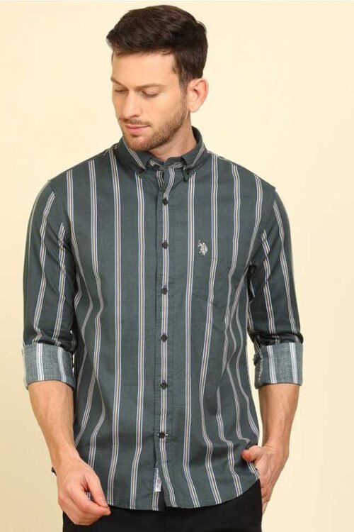 Men Regular Fit Striped Slim Collar Casual Shirt