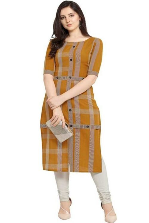 Creation Women Checkered Rayon Straight Kurta