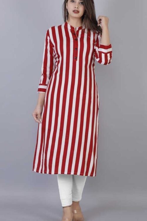 Women Striped Cotton Rayon Blend Straight Kurta